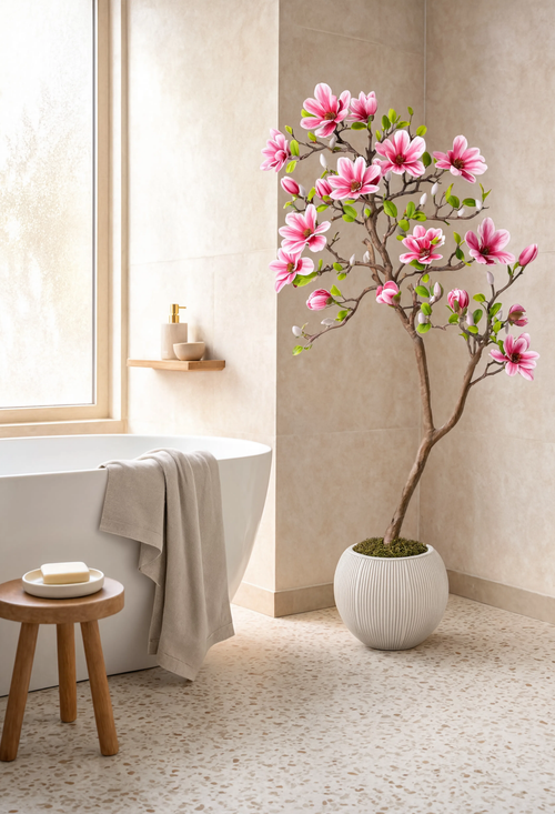 Magnolia Artificiel en Fleurs Rose - 120 cm