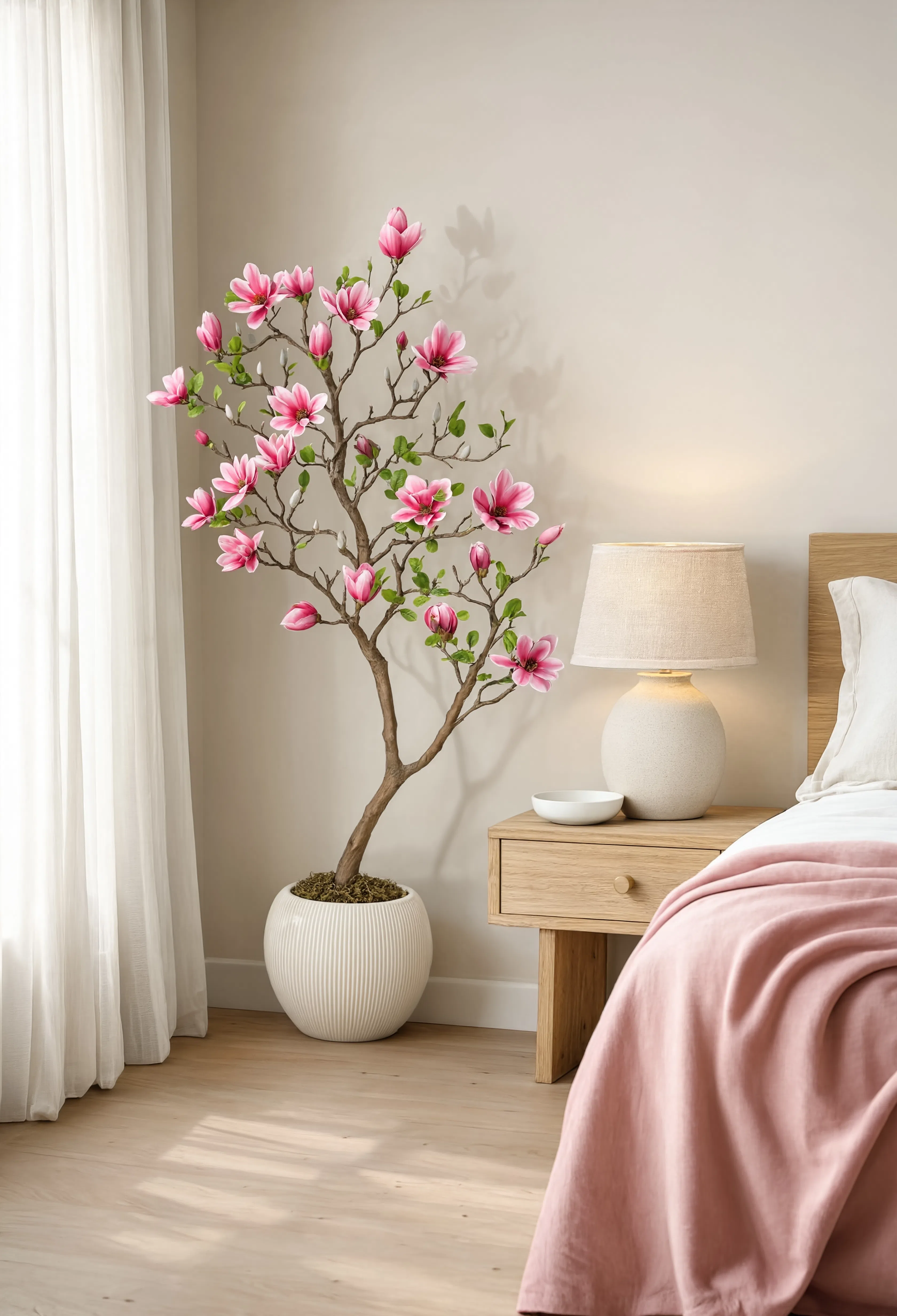 Magnolia Artificiel en Fleurs Rose - 120 cm