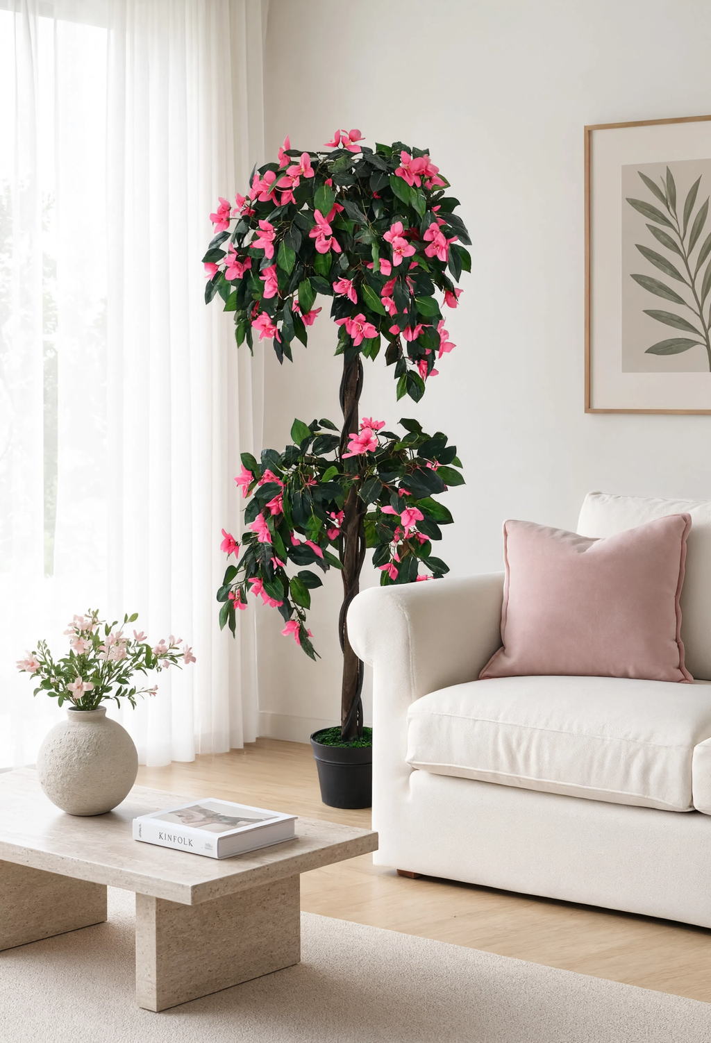 Arbre Bougainvillier Artificiel Double Têtes Rose - 155 cm