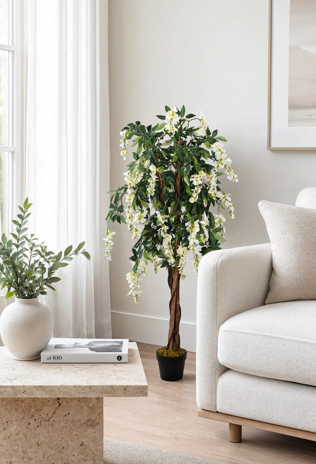 Wisteria Artificielle Vert et Blanc - 120 cm