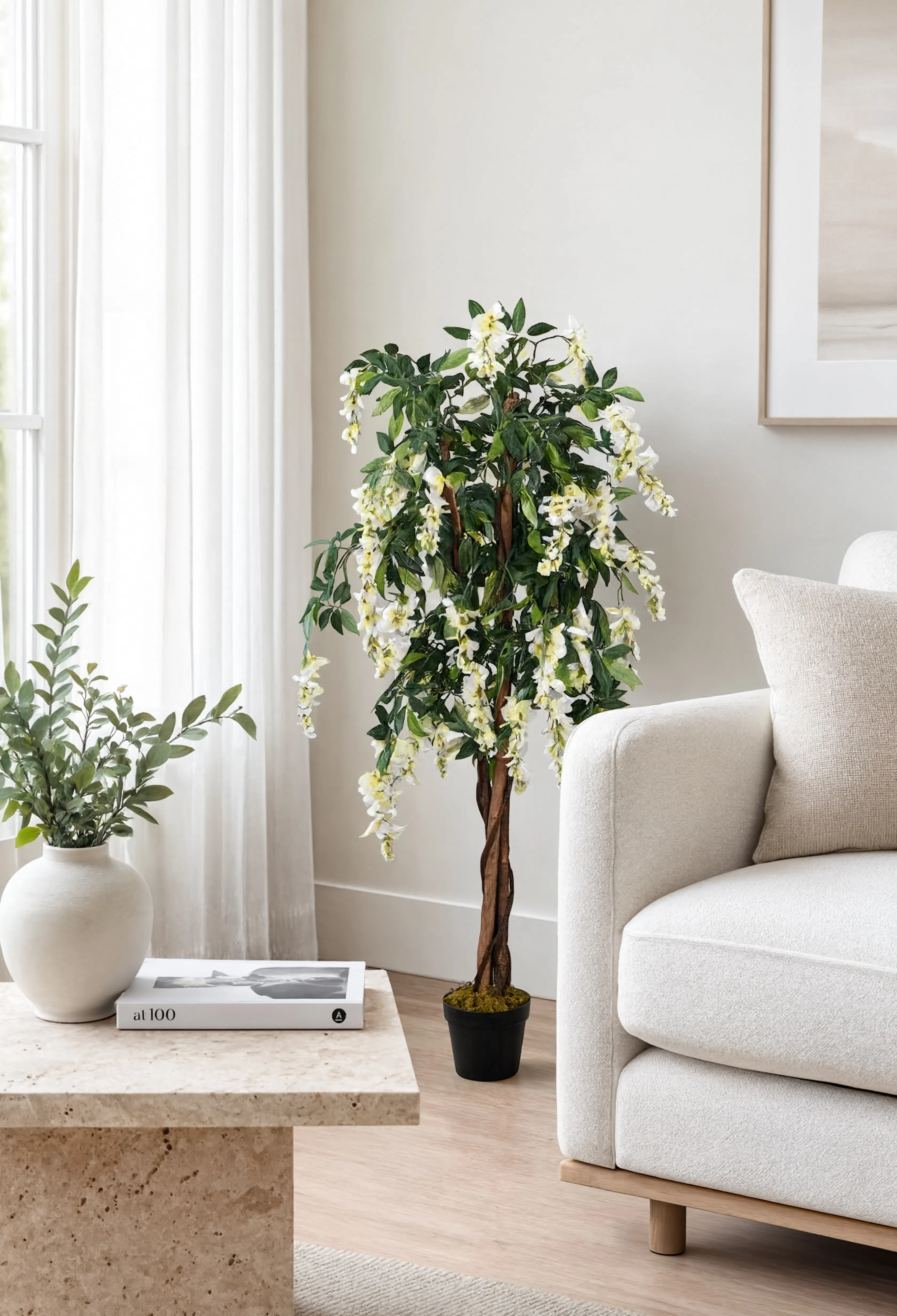 Wisteria Artificielle Vert et Blanc - 120 cm