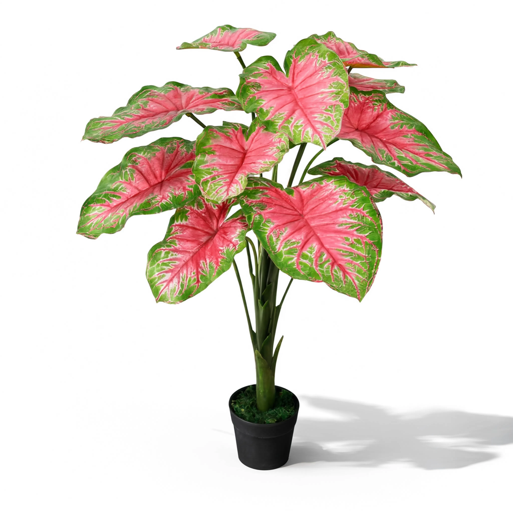 Caladium Artificiel Vert et Rose - 85 cm