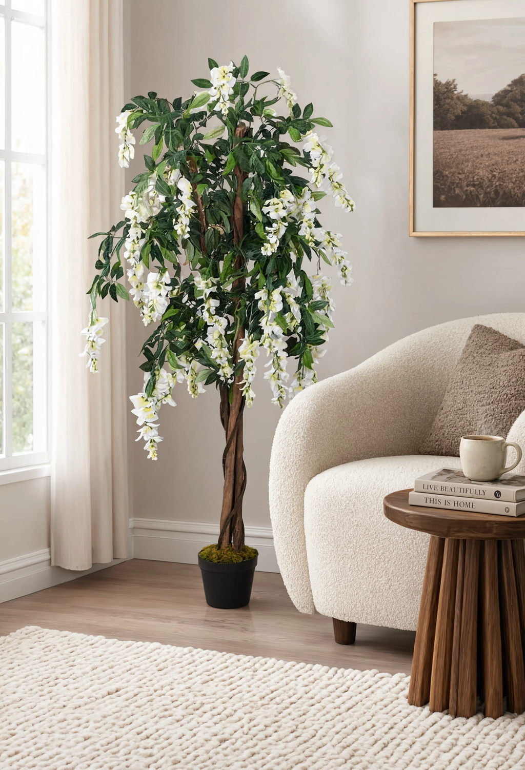 Wisteria Artificielle Vert et Blanc - 150 cm