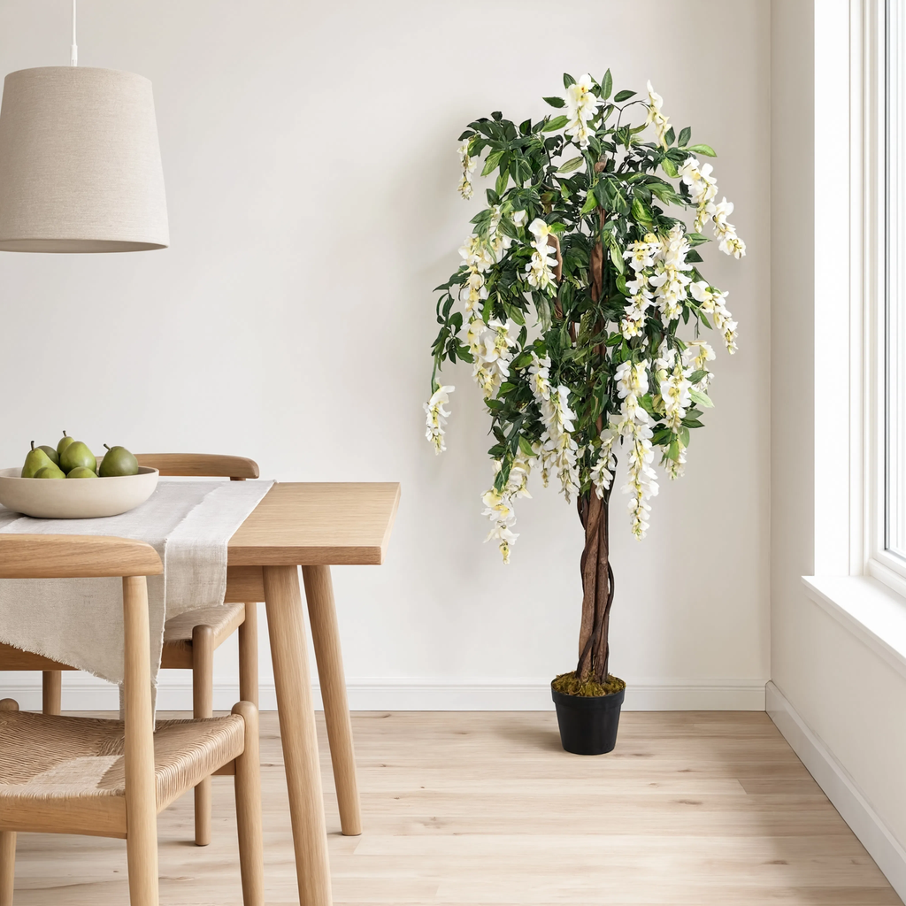 Wisteria Artificielle Vert et Blanc - 150 cm