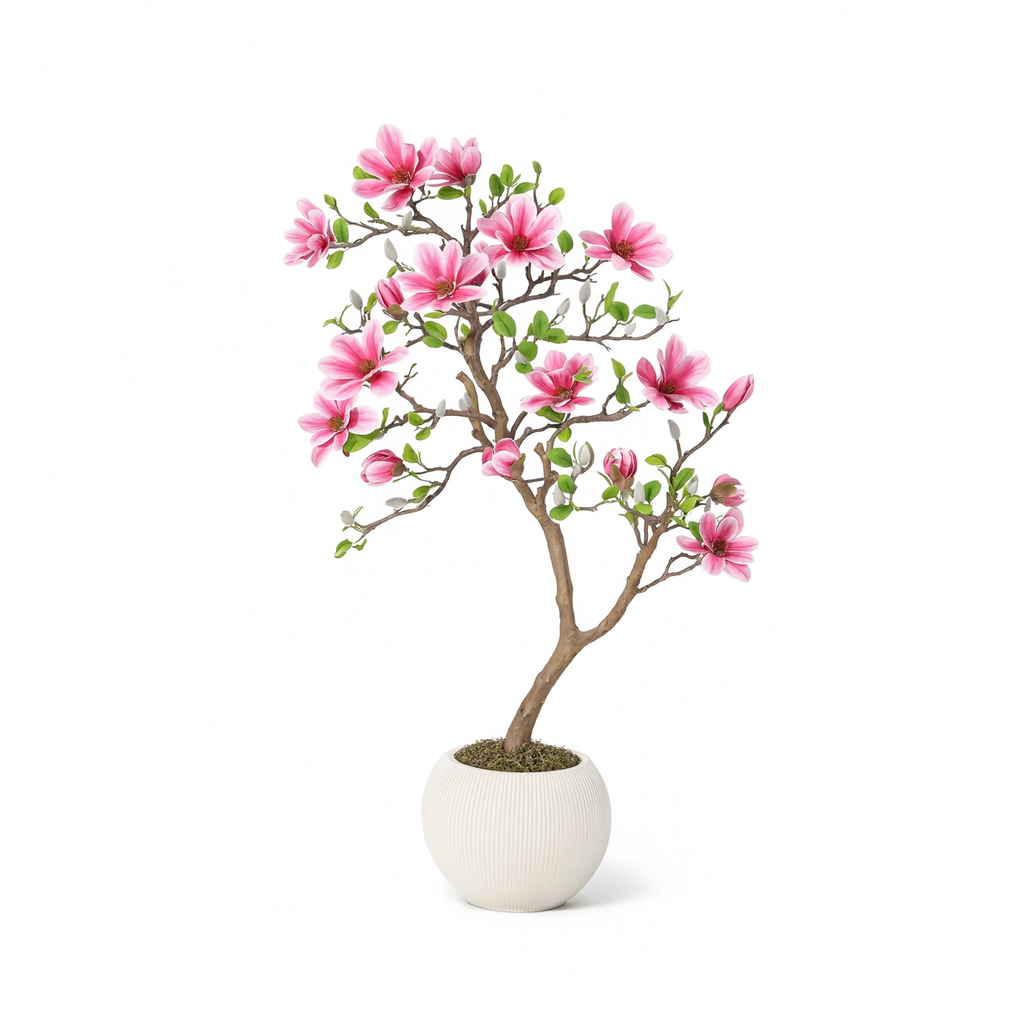 Magnolia Artificiel en Fleurs Rose - 120 cm
