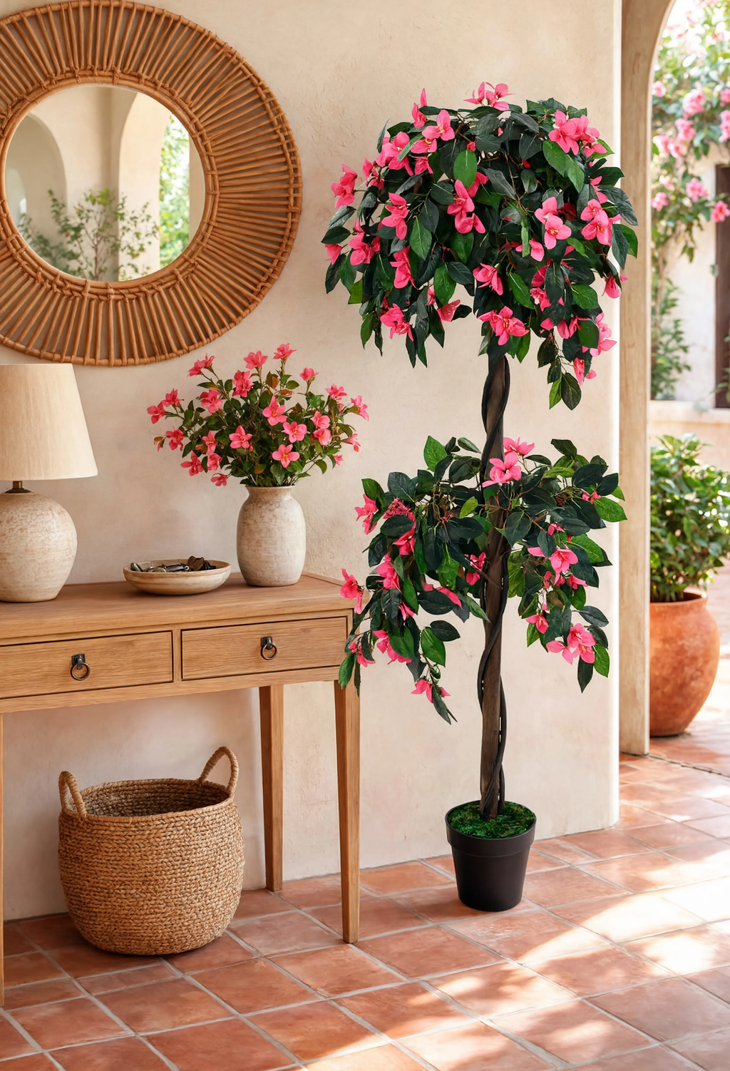 Arbre Bougainvillier Artificiel Double Têtes Rose - 155 cm