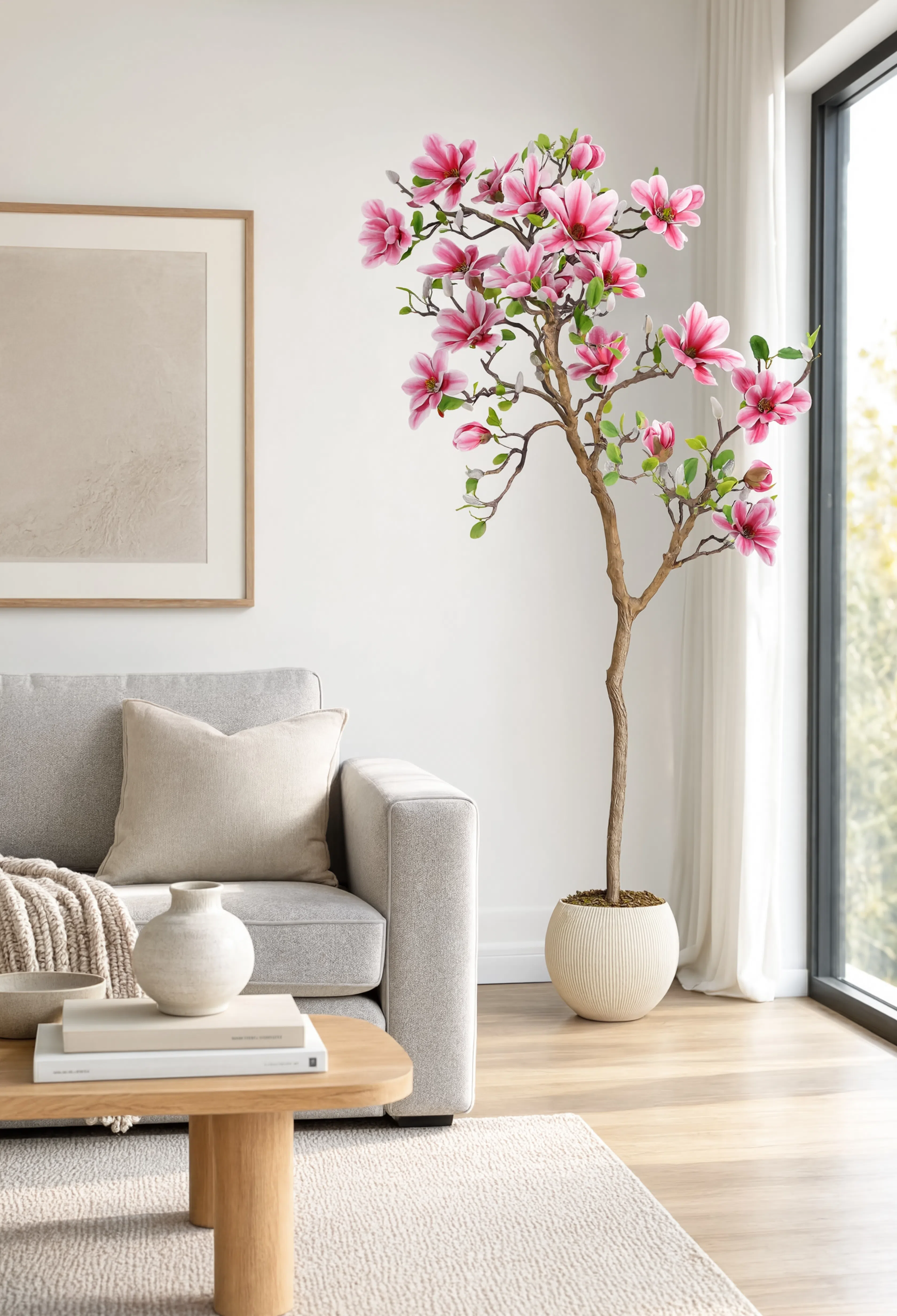 Magnolia Artificiel en Fleurs Rose - 180 cm