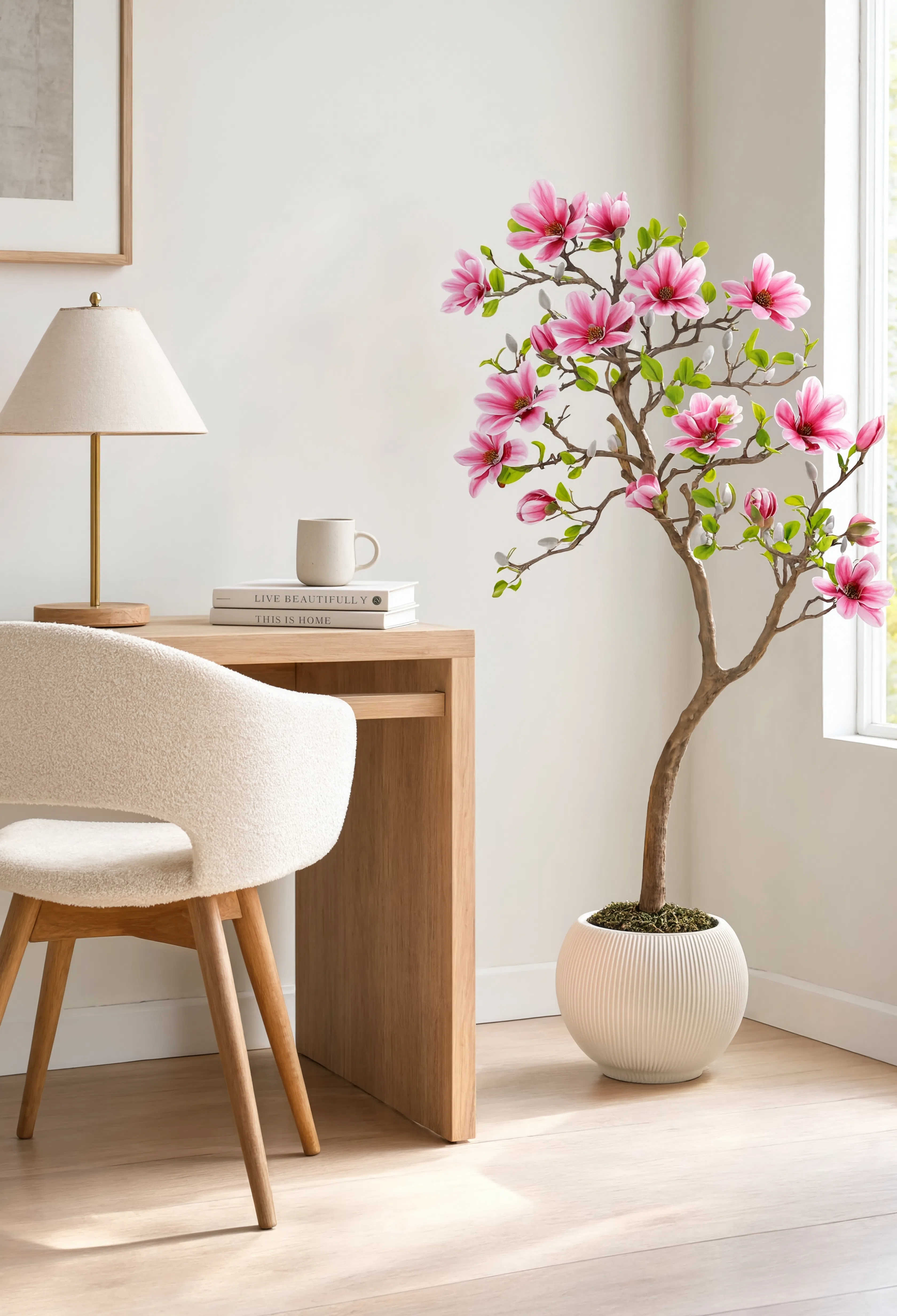 Magnolia Artificiel en Fleurs Rose - 120 cm