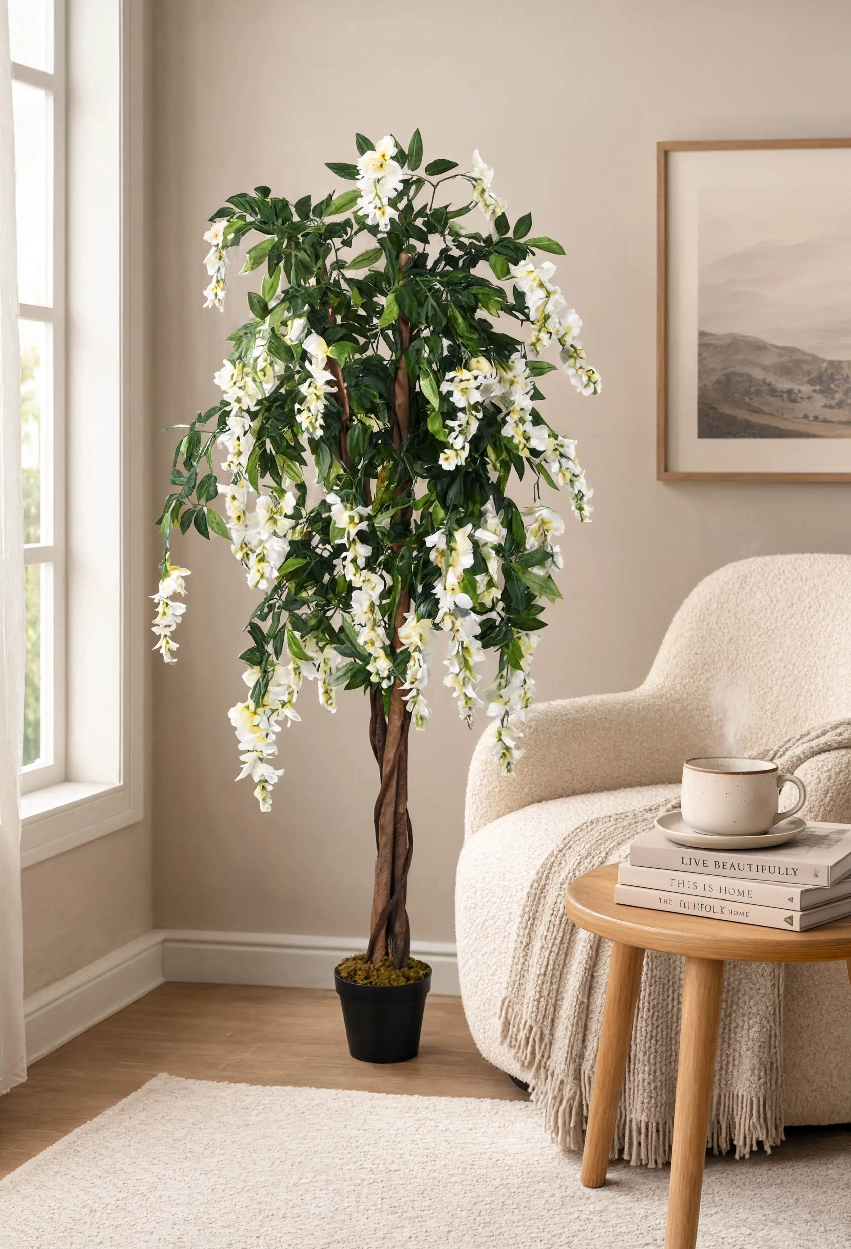 Wisteria Artificielle Vert et Blanc - 150 cm