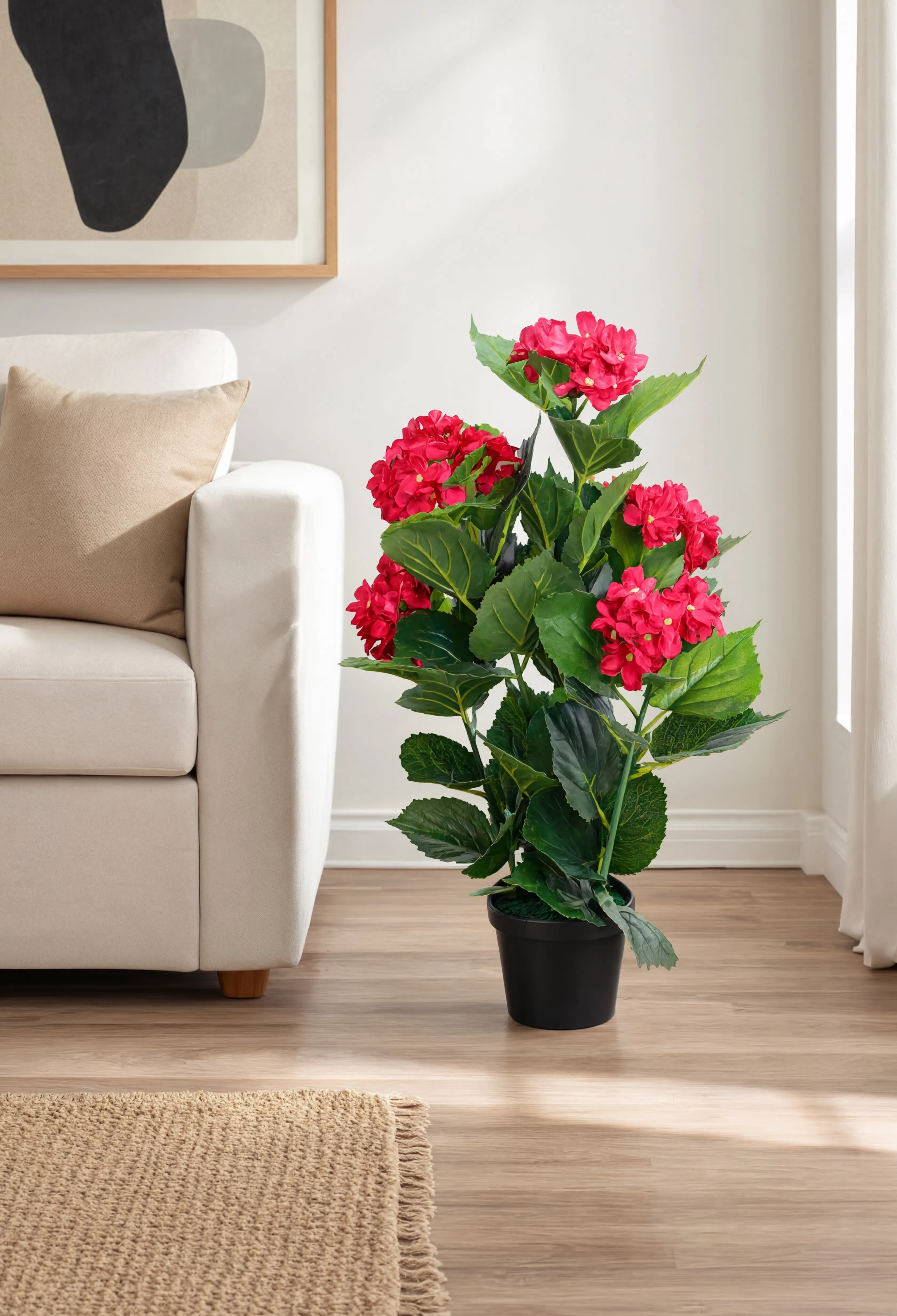 Hortensia Artificiel Rouge - 60 cm