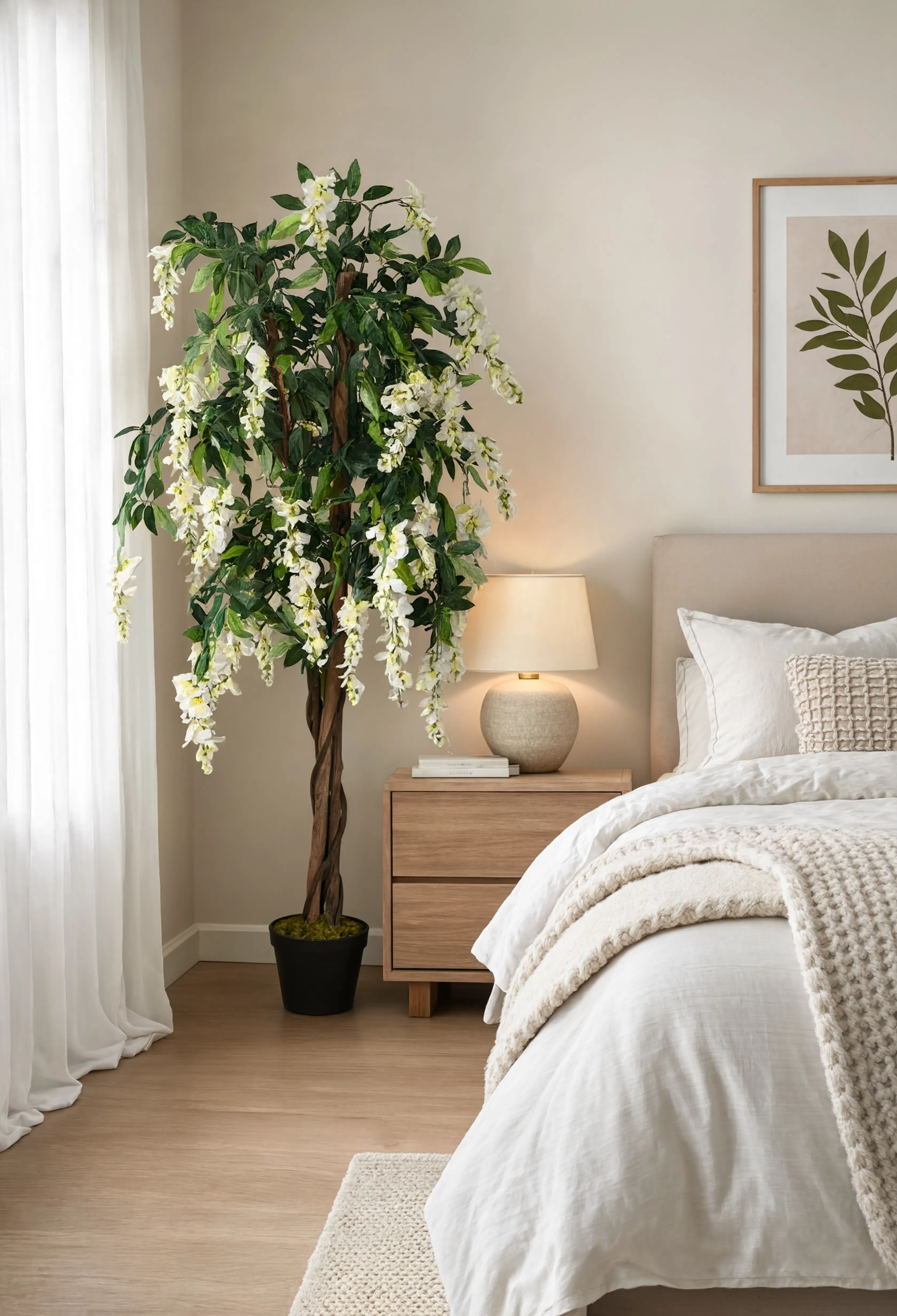 Wisteria Artificielle Vert et Blanc - 150 cm