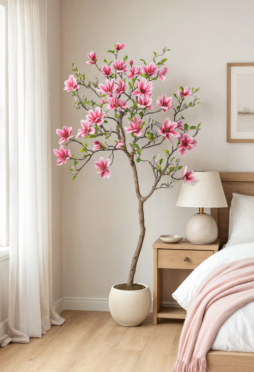 Magnolia Artificiel en Fleurs Rose - 150 cm