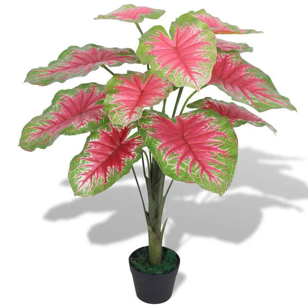 Caladium Artificiel Vert et Rose - 85 cm